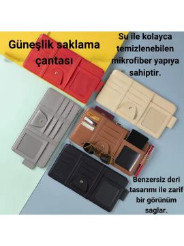 Suni Deri Ön Güneşlik Organizer / Bej
