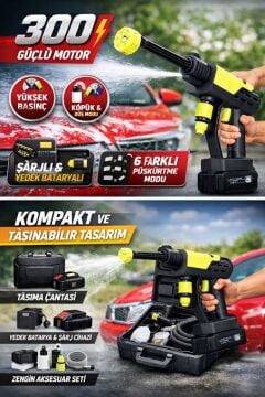 Carub Çantalı Oto Yıkama Tabancası / Şarjlı /Yüksek Basınç 300 Watt