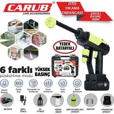 Carub Çantalı Oto Yıkama Tabancası / Şarjlı /Yüksek Basınç 300 Watt